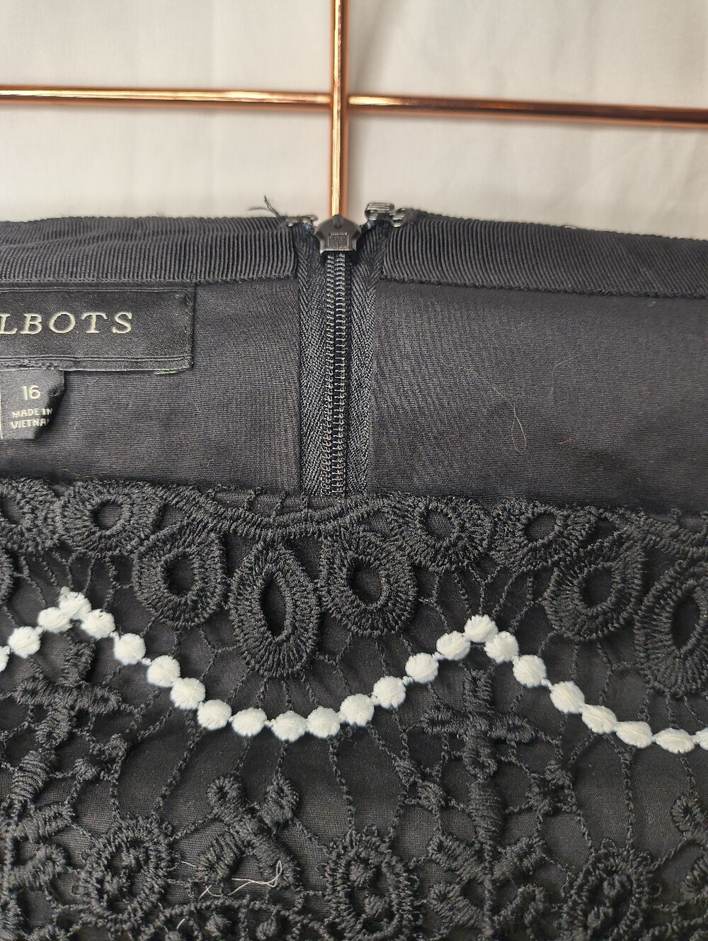 Talbots Black Lace Midi Skirt with White Beaded Chevron Accents - Picture 5 of 5